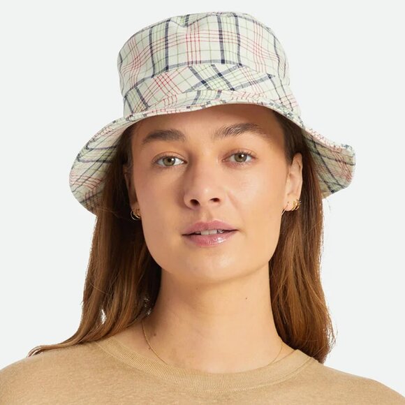Brixton Petra Packable Bucket Hat Plaid Cream Green Navy Red Fits M-L NEW - Picture 1 of 12